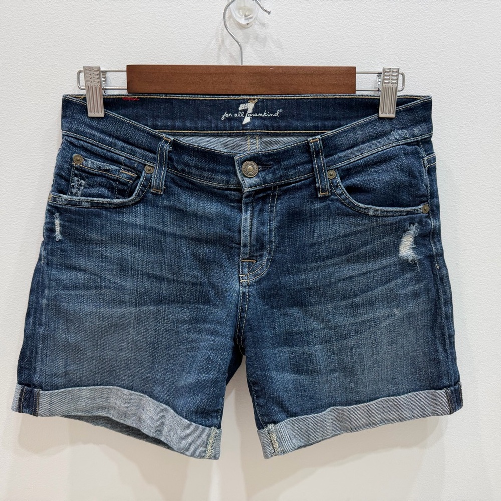 7 For All Mankind Dark Blue Mid Rolled Cuff Denim Shorts - Size 26 -